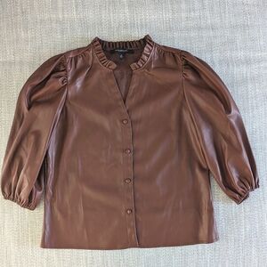 Marc New York Andrew Marc faux leather Cognac shirt puff sleeve